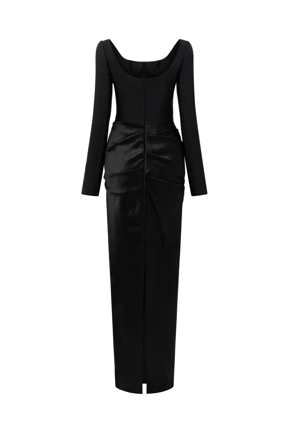 U-Neckline Curved Gathered Straight Dress